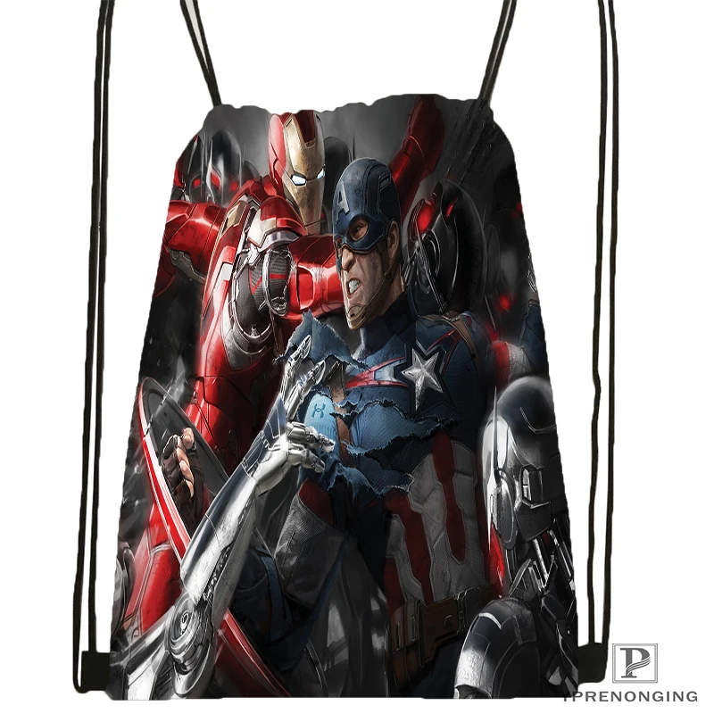 На заказ Мстители из комиксов Marvel Drawstring рюкзак сумка для мужчин и женщин милый рюкзак дети ранец(черная спинка) 31x40 см#180531-01-42