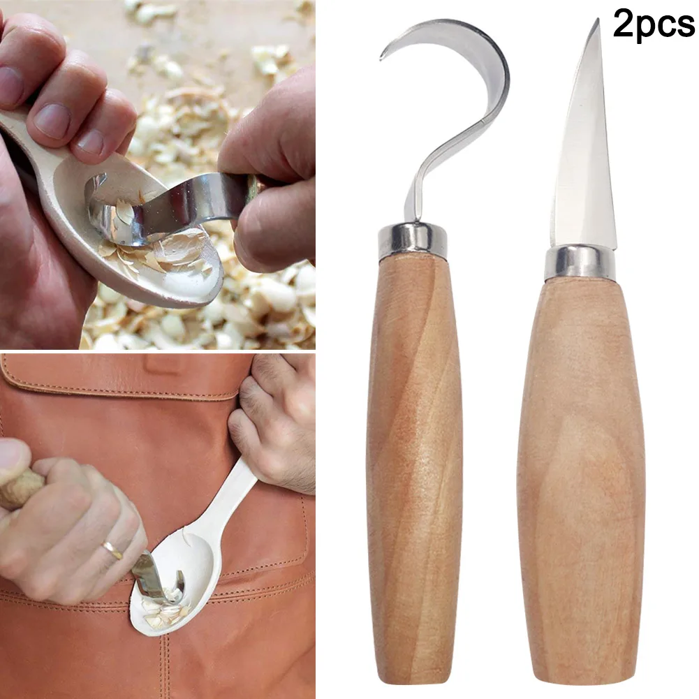 

2Pcs/Set Spoon Carving Cutter Set Woodcarving Crooked Hooked Whittling Cutter Tools Kit MAL999