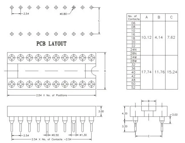 2.54mm IC Socket Drawing