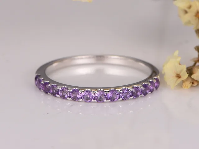 Myray 14k White Gold Wedding Band Diamond Natural Myray 14k White Gold Wedding Band Diamond Natural Amethyst Pave Ring