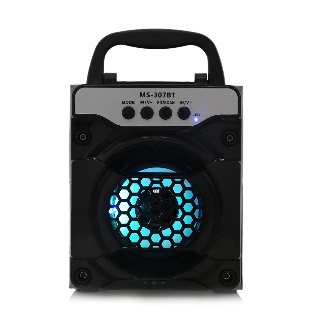 MS 307BT Portable Bluetooth Wireless Speaker AUX Output FM Radio with LED Colorful Backlight