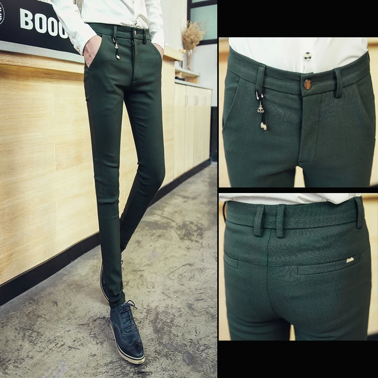 Новая мода,, бренд, весенние мужские повседневные Высококачественные однотонные брюки из хлопка с легкой заботой, мужские тонкие брюки в Корейском стиле
