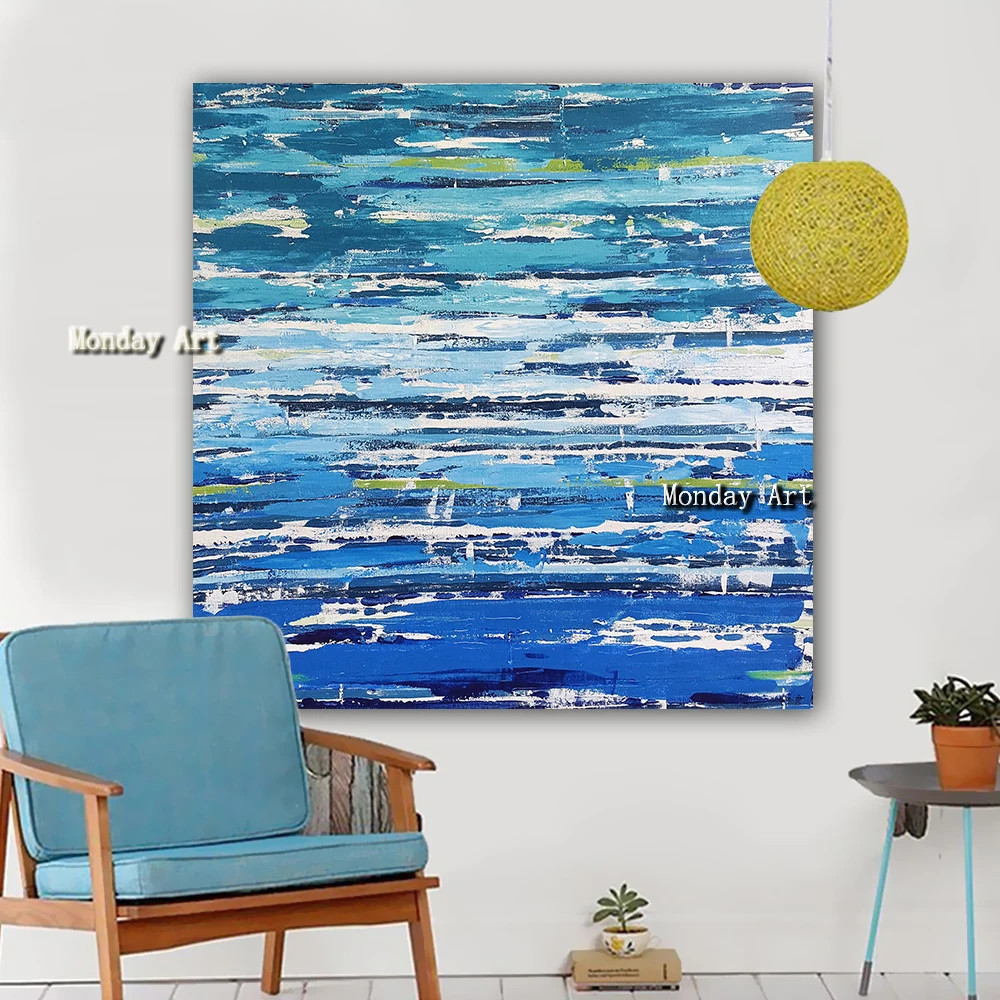 vv Wall Art Canvas Prints Abstract Blue Oil Painting Wall Pictures for Living Room Poster Nordic Home Decor