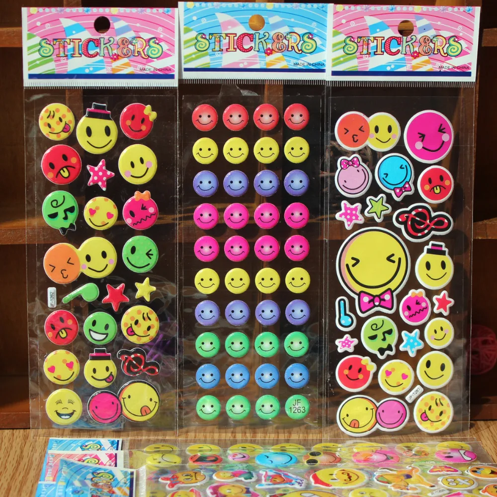 40pcs Fashion Brand Kids Toys Cartoon Emoji Smile face Expression 3D Stickers Children PVC Stickers Bubble