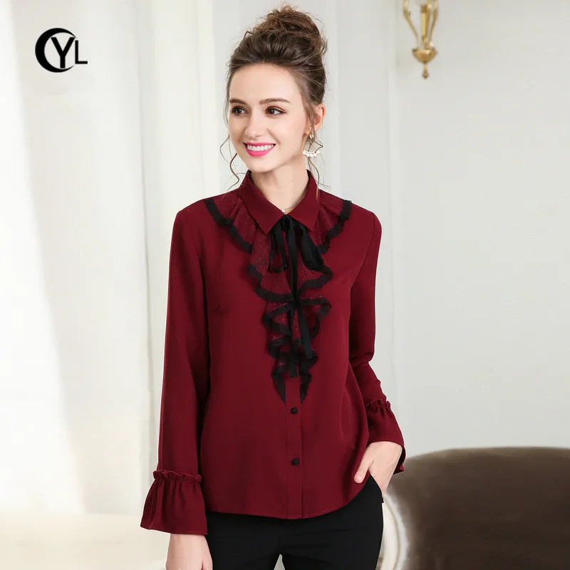 OUYALIN L-XXXL 4XL 5XL Плюс Размер Женская блузка с длинным рукавом 2018 Офисная Осенняя