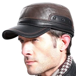 Men's Outdoor Leisure Cap Adult Genuine Leather Hat Male Winter Ear Protection Flat Peaked Cap Youth Leisure baseball Cap B7224