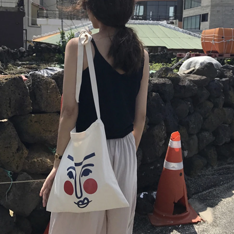 

Korean Personality Cotton Canvas Women Handbag Creative Printing Women Shoulder Messenger Bag Quality Shopping Bag Girls Bookbag