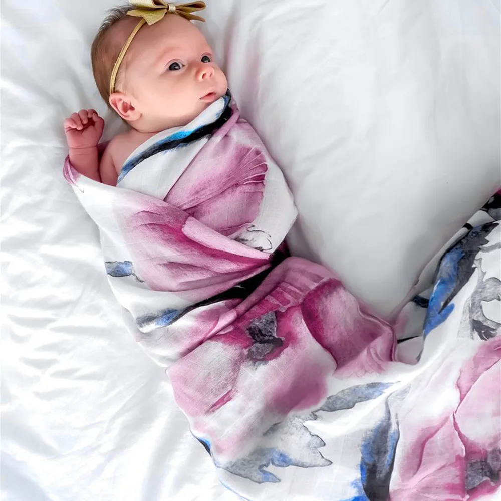 Newborn Infant Baby Floral Swaddle Floral Blankets Sleeping Swaddle