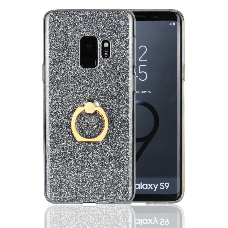sFor Cover Samsung Galaxy S9 Case Soft Fashion Bling Glitter Ring Holder TPU Shell Phone For Fundas |