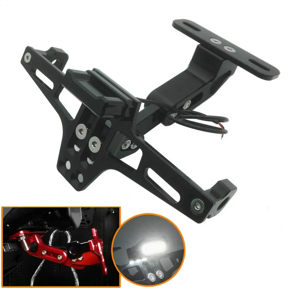 Universal CNC Motorcycle License Plate Bracket Holder with LED Light For Yamaha Fz1 Fazer Fz6r Fz8 Xj6 Fz6 mt-09 FZ-09 Mt07 Universal CNC Motorcycle License Plate Bracket Holder with LED Light For Yamaha Fz1 Fazer Fz6r Fz8 Xj6 Fz6 mt-09 FZ-09 Mt07