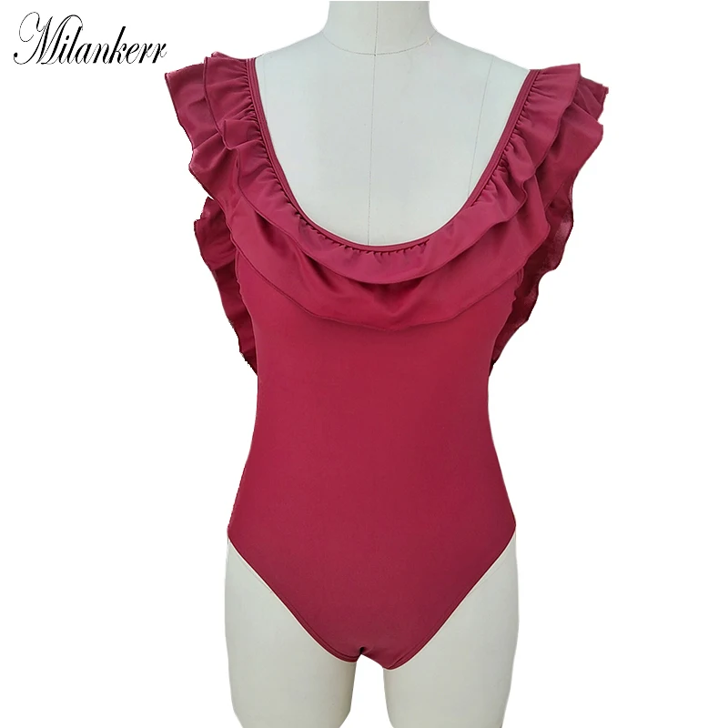 

2018 New Women Ruffles Monokini Backless Padded Swimwear Female Swim One-piece Suit Folding Beach Bathing Suit Swimsuit