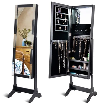 

Modern Women Wooden Mirrored Jewelry Cabinet Storage Organizer with 12 pcs LED Lights Home Decoration HW58541