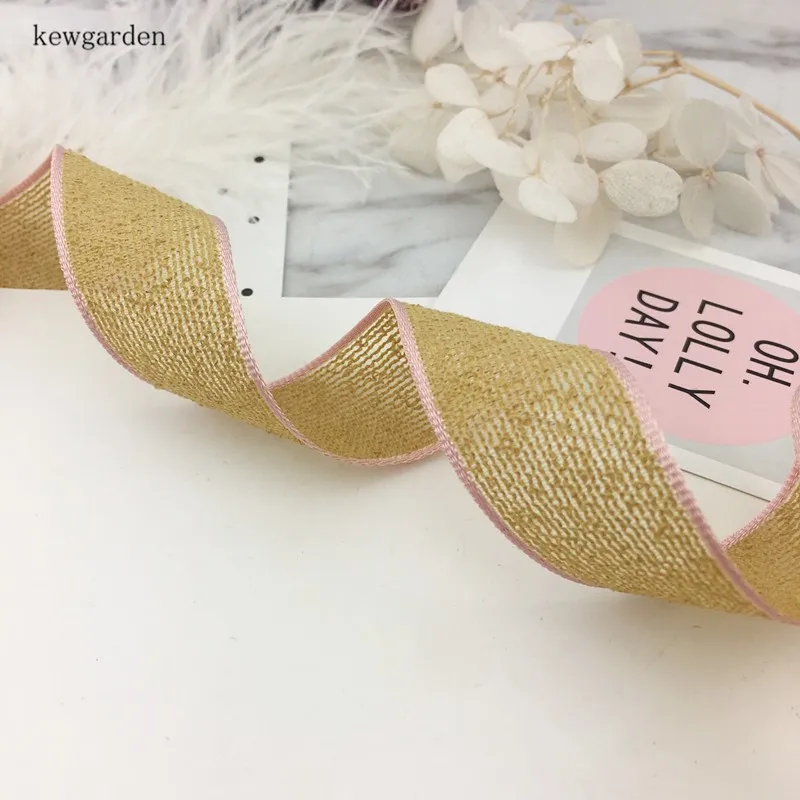 Kewgarden 25mm 2.5cm Pink Edge Linen Ribbons Handmade Tape DIY Bowknot