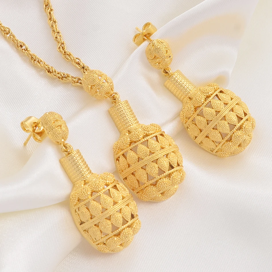 Дубай ювелирные наборы для женщин золотого цвета Эфиопский кулон ожерелья серьги Ближний Восток арабские африканские Нигерия Кения