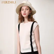 ZHILI Женский вязаный Простой без рукавов Летний Повседневный жилет топы