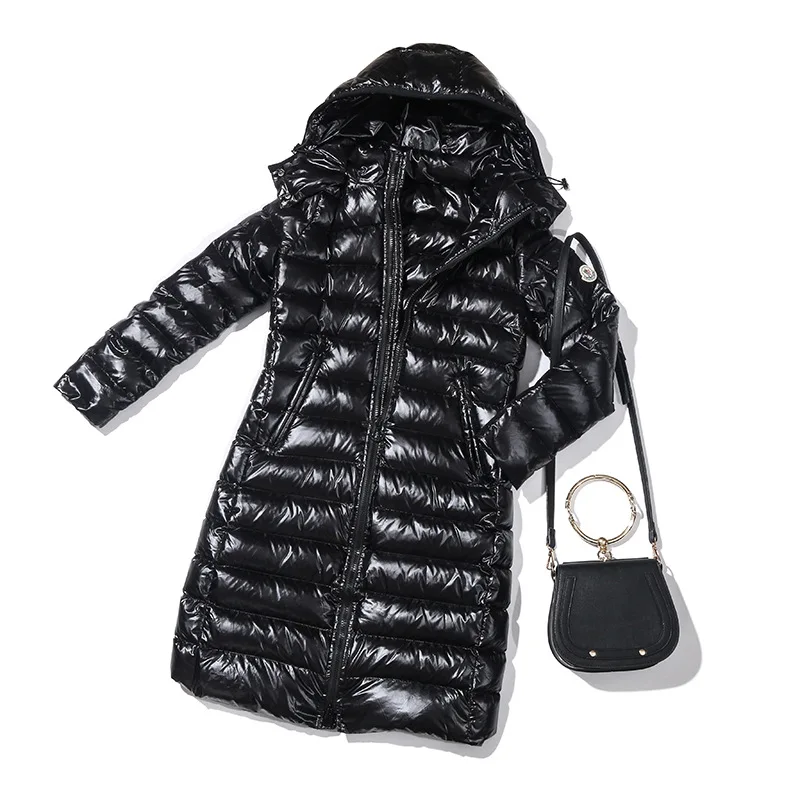 Shiny Women Down Coat Girl's Winter Solid Down Jacket Hooded Waterproof Fashion Top Female New