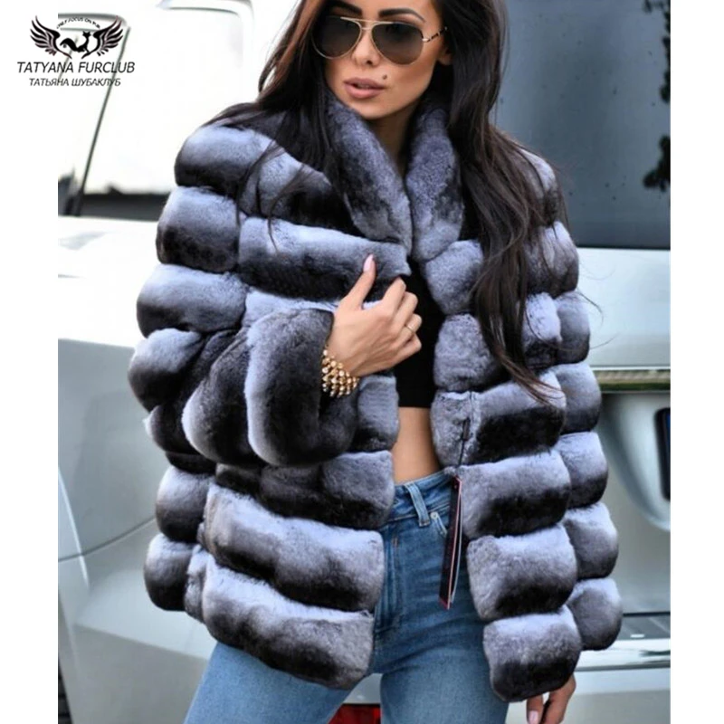 

Tatyana Furclub Real Fur Coat Natural Rabbit Rex Fur Jacket 2018 New Fashion Top High Quality Black Fur Girl Winter Coat Female