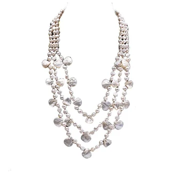 

JYX Pearl Triple Strand Necklace 6-9mm Oval White Freshwater Cultured Peal Necklaces women jewelry special style new year gift