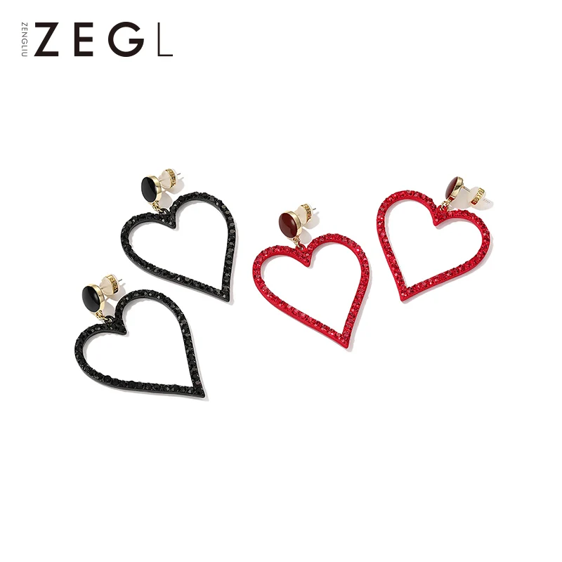 ZEGL красные и черные серьги для женщин, Преувеличенные висячие серьги в форме сердца, осенние и зимние ювелирные изделия для ушей