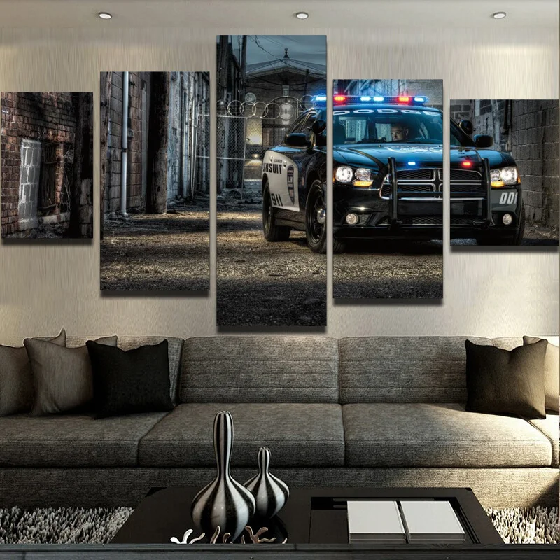 Canvas Painting Frame Art Poster Wall Modular 5 Panel Police Car Home Decoration For Living Room Modern Printing Type YGYT | Дом и сад