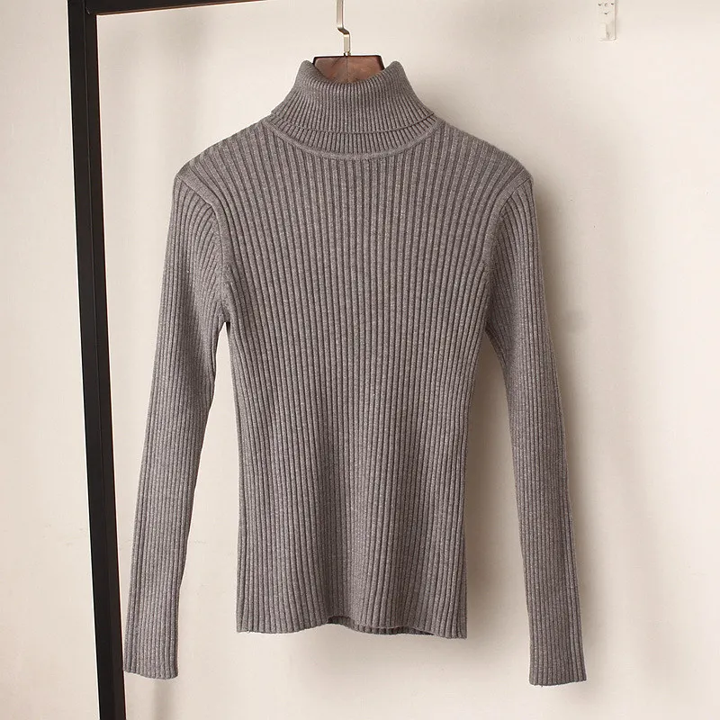 Осенне-зимний толстый свитер, Женский вязаный пуловер в рубчик, свитер, водолазка с длинным рукавом, тонкий джемпер, мягкий теплый пуловер для женщин - Цвет: Grey