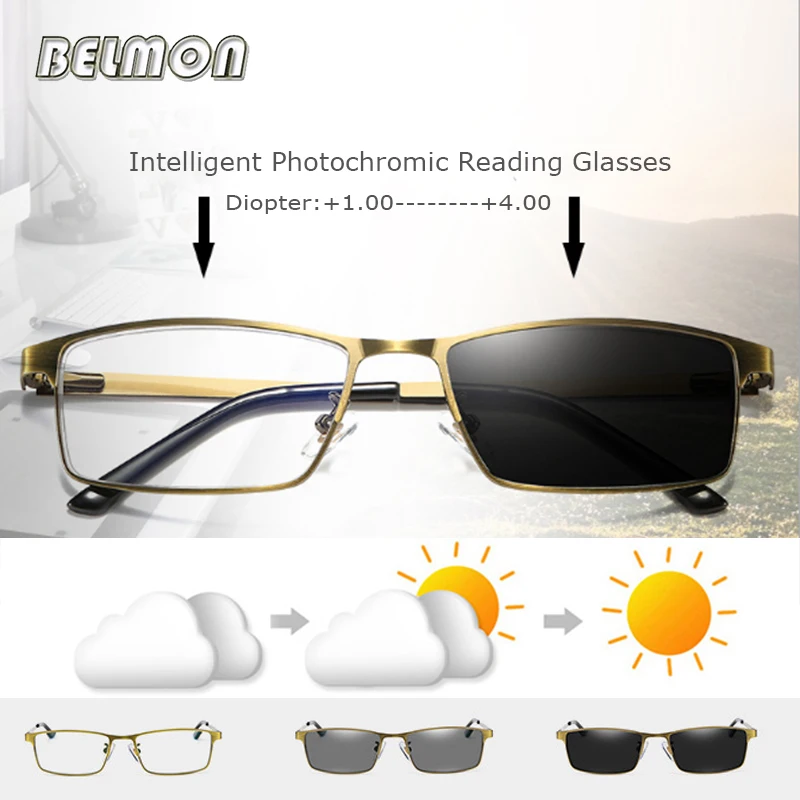 Ceny Okulary do czytania z fotochromem mężczyźni Anti Blue Rays dioptrii okulary Presbyopic męskie okulary + 1.0 + 1.5 + 2.0 + 2.5 + 3.0 + 3.5 RS731