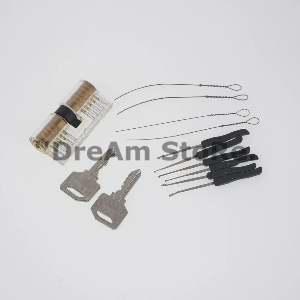 Cutaway Transparent Copper Lock +10pcs Broken Key Extractor Set