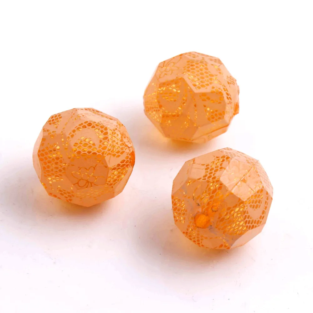 

Newest 100pcs/lot 20mm chunky acrylic orange faceted print white lace Beads,chunky disco beads for Chunky Necklace Jewelry