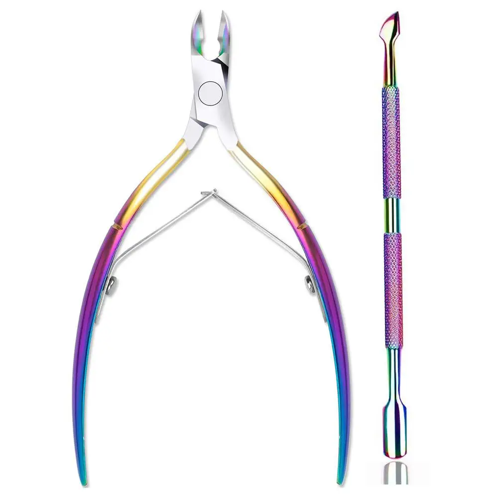 

2PCS Cuticle Trimmer Cuticle Pusher Stainless Steel Remover Nail Dead Skin Push Nail Cuticle Pusher Manicure Nail Care Kit Tool