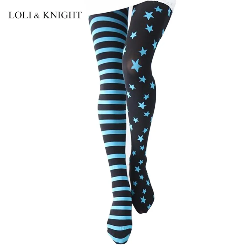 Japanese Harajuku Stars & Striped Patterned Velvet Tights Pantyhose
