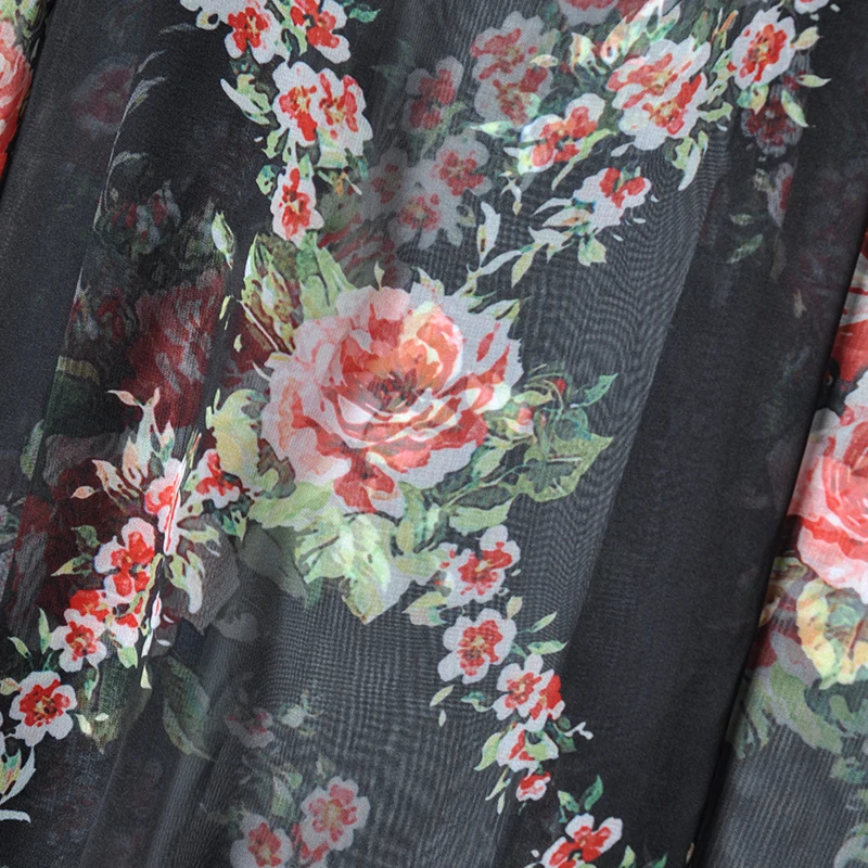 Long Dress 2019 Spring Summer High Quality Women O-Neck Charming Flower Print Lace Appliques Patchwork Long Sleeve Dress Maxi