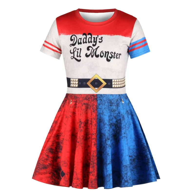 Cosplay-Suicide-Squad-Harley-Quinn-Dress-Clown-Girl-Sorcerer-Tutu-Headdress-Uniform-Child-Girl-Kids-Halloween