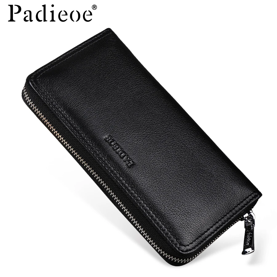 

2016 New fashional men wallet genuine leather purse and handbags for male luxury brand black zipper men clutches free shipping