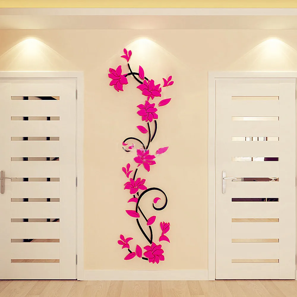 DIY 3D акриловые хрустальные настенные наклейки для гостиной, спальни, телевизора, фона, 23% для дома - Цвет: Hot Pink