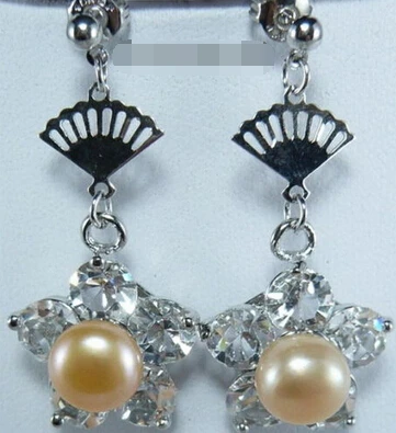 

ry00763 Genuine AA Pink Pearl 18KWGP Crystal Earrings