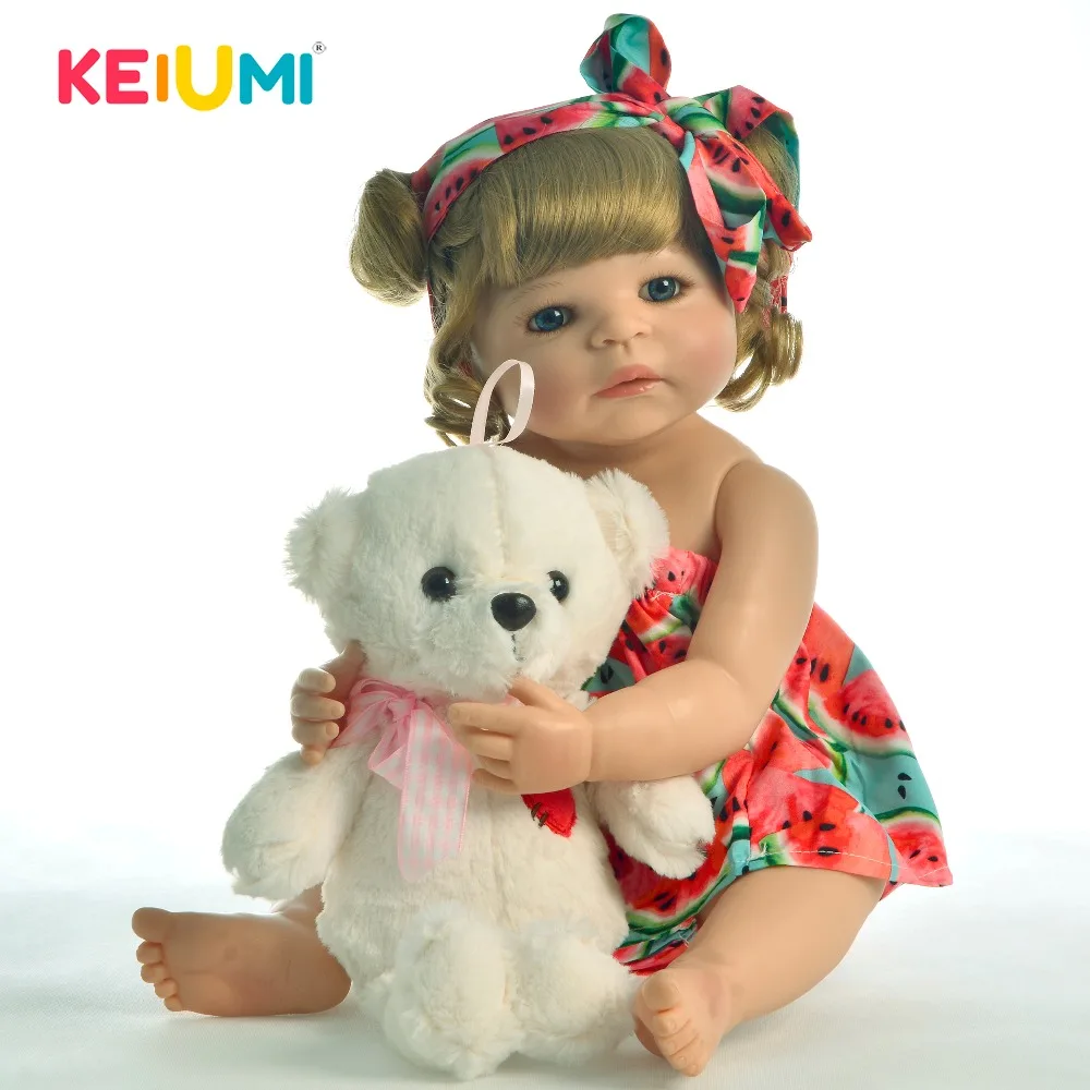 

Lifestyle 22'' Full Silicone Vinyl Reborn Baby Doll Girl Gold Curls Toddler Lovely Collectible Babies Dolls With Plush Bear Toys