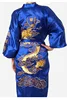 Navy Blue Traditional Chinese Men's Satin Silk Robe Embroidery Dragon Kimono Bath Gown Nightwear S M L XL XXL XXXL MR024 ► Photo 3/5