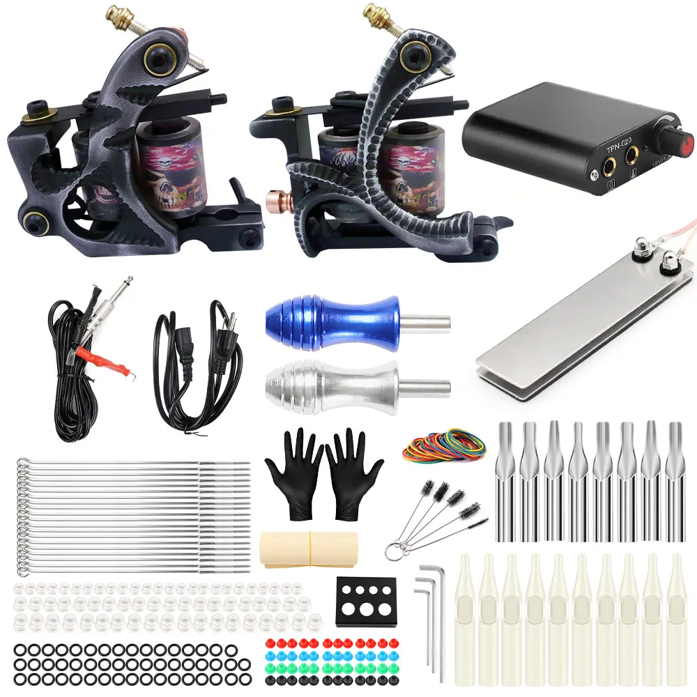 

Solong Tattoo Machine Set Two Coil Machine For Liner and Shader Power Supply Foot Pedal Grip Needles Tattoo Body&Art TK201-2