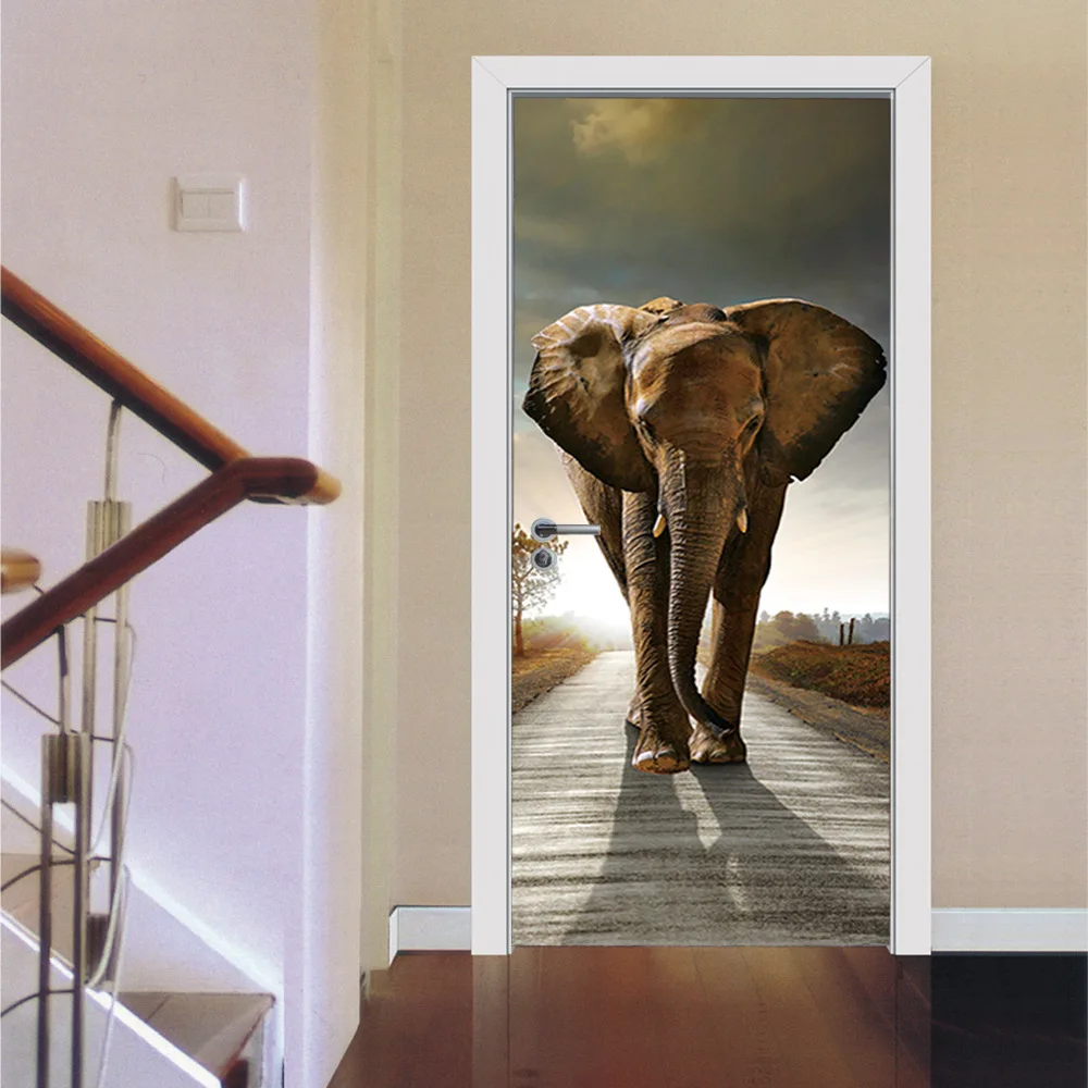 

Elephants Imitation 3D Door Sticker Waterproof Living Room Bedroom Door Wallpaper Self Adhesive Art Door Decals
