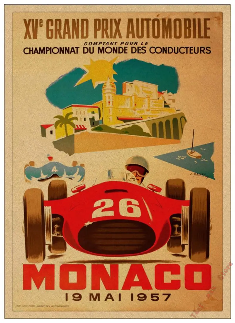 Супер гоночный Ретро мотор Monaco 1937 старинный автомобиль для путешествий, классический винтажный постер, сделай сам, домашний декор из крафт-бумаги - Цвет: Сливовый