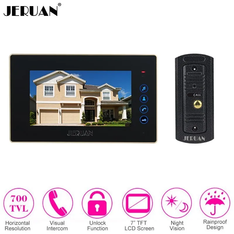 

JERUAN Wired 7 Inch Color Monitor Touch Key Vdeo Door Phone Intercom System Kit Metal 700TVL Night Vision Camera FREE SHIPPING