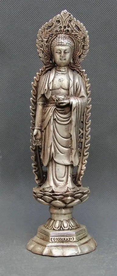 

Miao Silver Carving Efficacy Kwan-yin Barefoot On The Holy Lotus Noble Statue