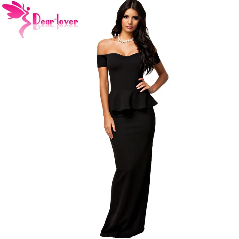 Dear Lover Лидер продаж vestidos de festa Лонго черный с коротким рукавом баски Платье макси