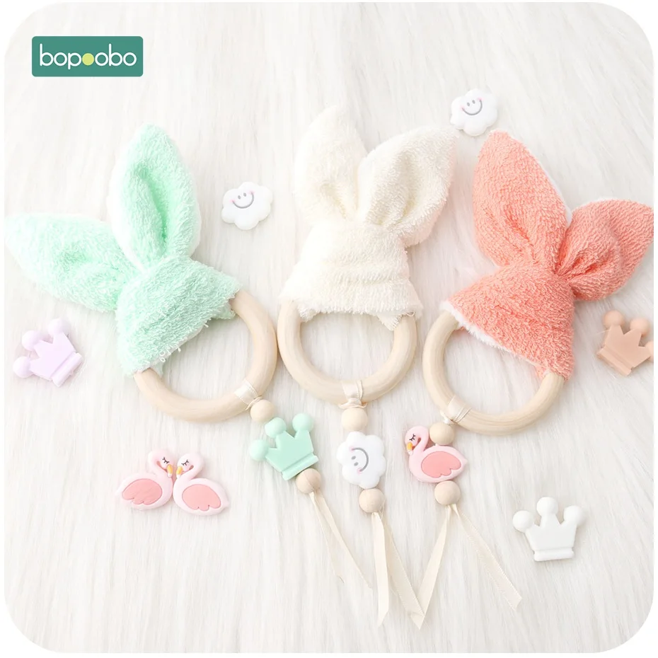 

Bopoobo 1pc Wooden Bunny Comforting Towel Baby Nursing AccessoriesSafe Toys Gifts For The New Year Baby Teether