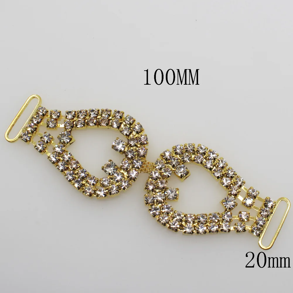 

2018 New Arrival! 1pcs 100mm Crystal Gold Rhinestone Bikini Swimwear Connectors/ Buckle Metal Chain Buttons For Swimwearr