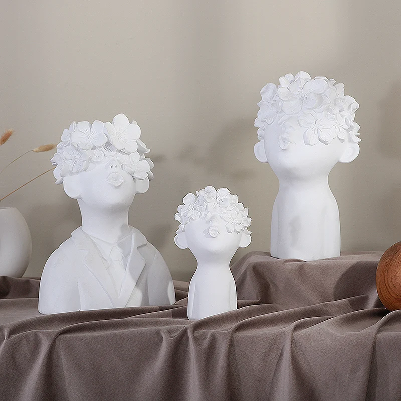 Resin Human Head Statue Accessories Flower Vase Countertop Vase Nordic Style Home Decoration Crafts