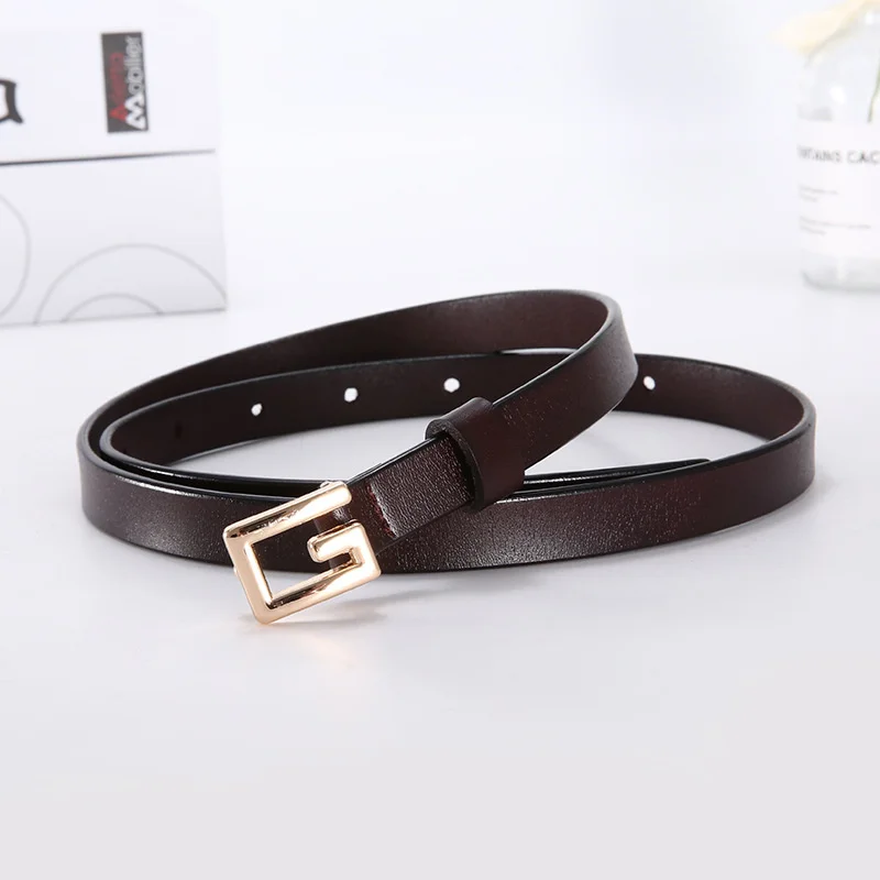 

Luxury Skinny Strap for Women G Designer Cowhide Female Belt with Gold Buckle Quality Women's Belt Fashion Dress Waistband