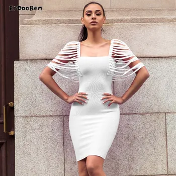 

Erdaoben Solid Women Bandage Dresses TASSEL Short Sleeve mini Night Club Fashion Women Dresses H1862