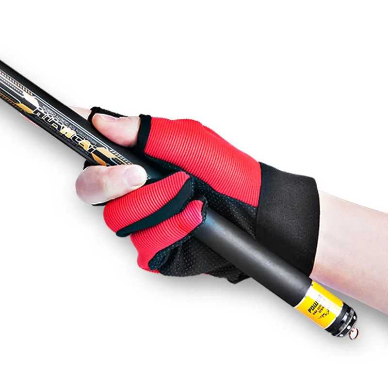 

1 Pair No-slip Red Fishing Gloves 3 Half Finger Breathable Soft Neoprene Fine Stitching Glove for Fishing Boating