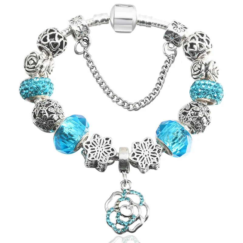 BAOPON 유럽 스타일 빈티지 실버 도금 크리스탈 매력 팔찌 여성 맞는 원래 DIY 파인 팔찌 쥬얼리 선물